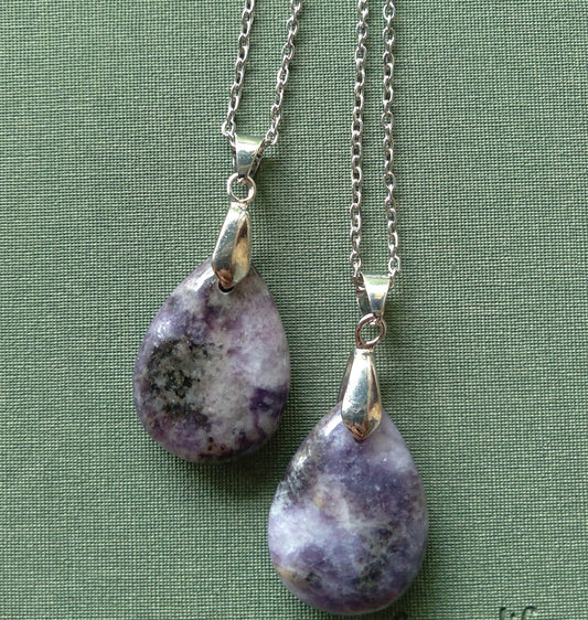 Charoite Drop Pendant with Chain