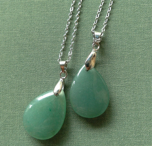 Green Aventurine Drop Pendant with Chain